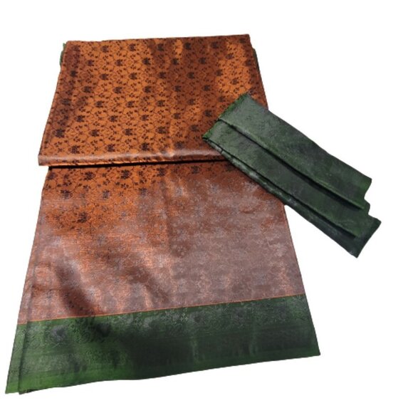 Exquisite Bronze Green Saree -Unstitched With Blouse Piece- NEW - Picture 3 of 7
